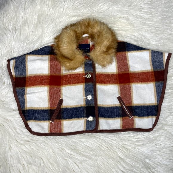 Janie & Jack Toddler Girls Plais Fur Collar Cape Size 6 to 12 months